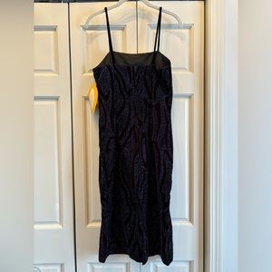 Vintage dress, blue glitter & black velvet spaghetti straps & back zipper, 5/6